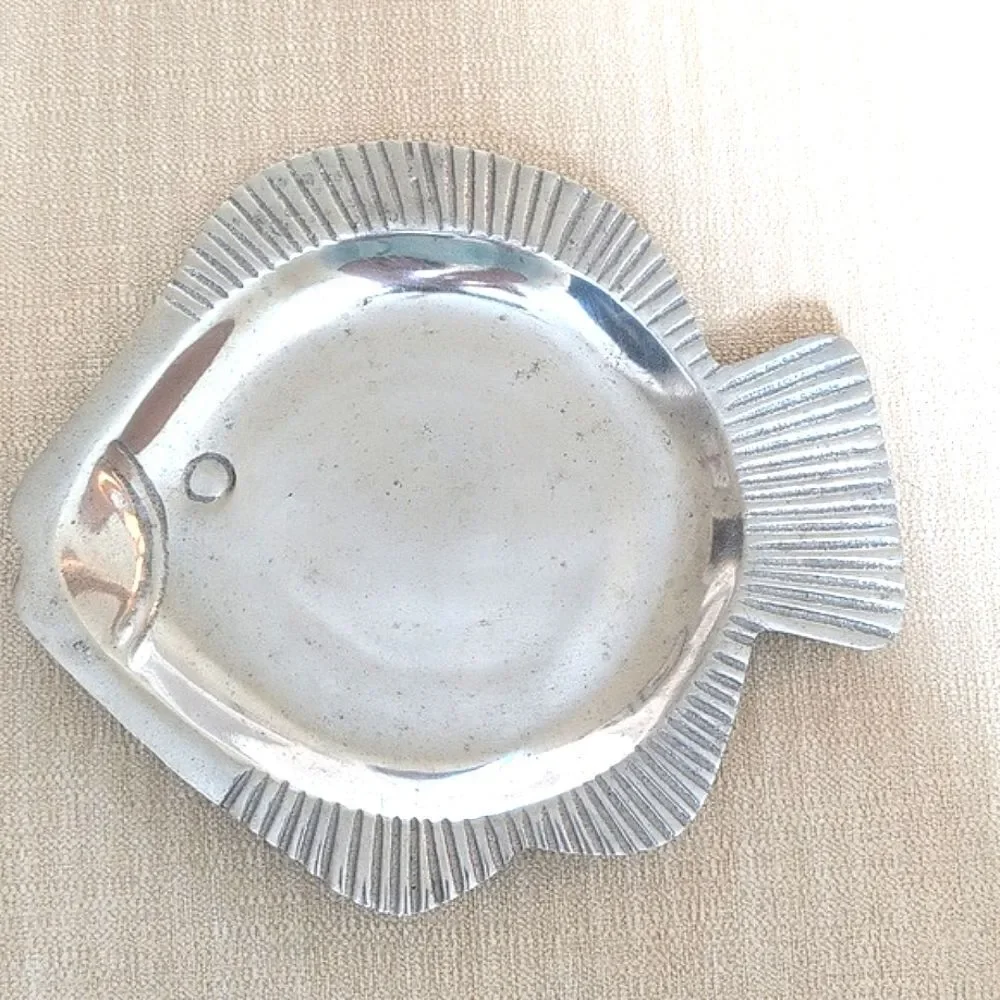 Fish Shaped Tray Dish Silver Metal